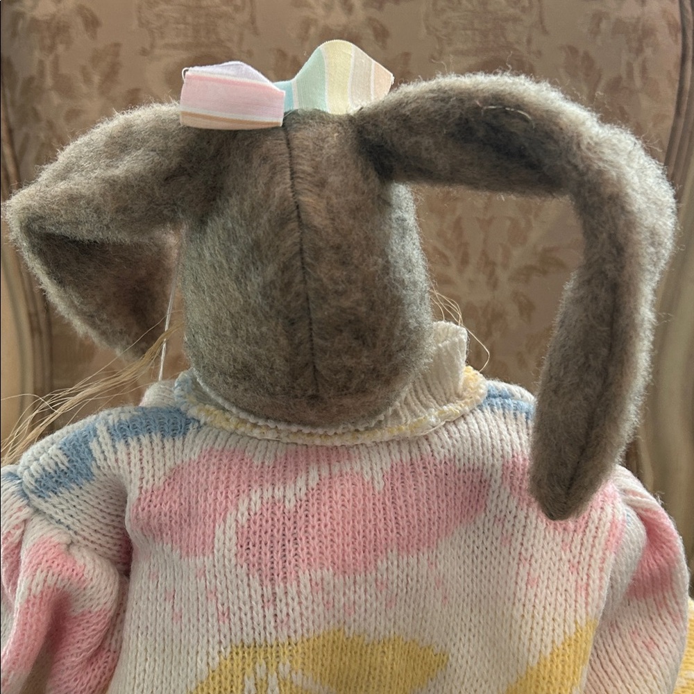Vintage Hand Crafted Wool Bunny Pastel Dress with Sweater Decoration Handmade - Picture 6 of 8